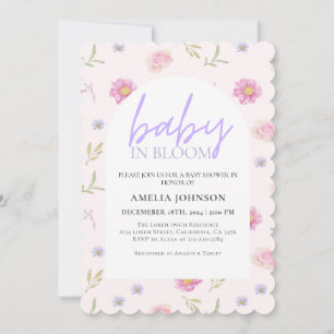Invitation Bébé rose pâle dans baby shower fleuri