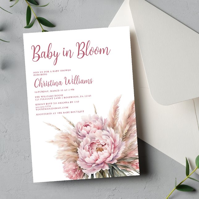 Invitation Bébé rose pâle dans le Baby shower Fille en fleurs (Créateur téléchargé)