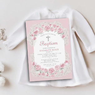 Invitation Bébé rose Respiration rose Blanc Élégant Fille Bap