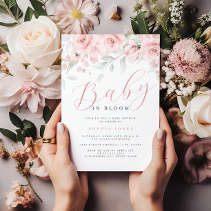 Invitation Bébé rose rose floral dans le Baby shower en fleur