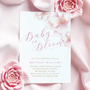 Invitation Bébé rose rose pâle dans douche fleurie