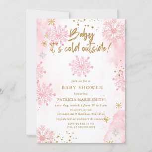 Invitation Bébé rose son Baby shower d'hiver froid à l'extéri