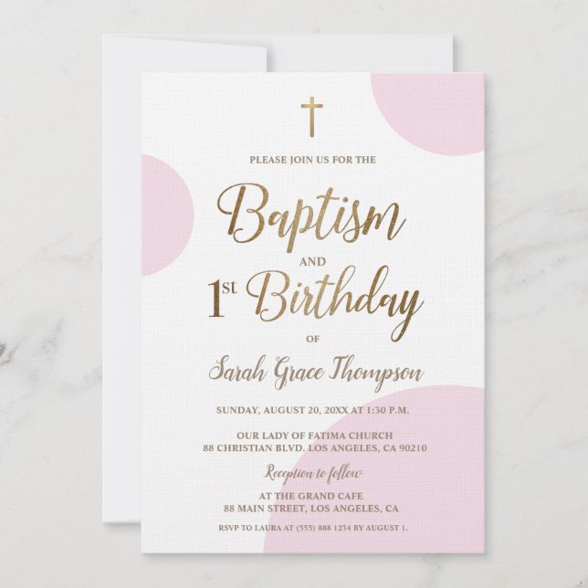 Invitation Bébé rose sur mesure Baptême fille 1er anniversair (Devant)