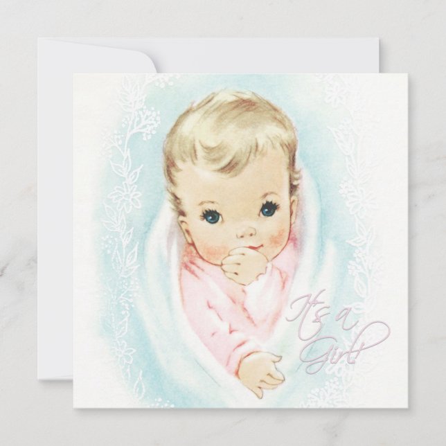 Invitation Bébé rose Vintage bébé fille douche (Devant)