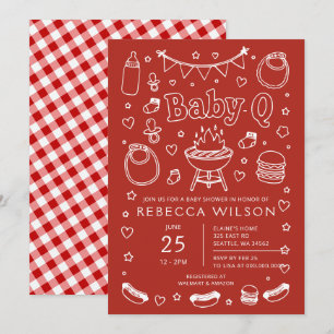 Invitation Bébé rouge Q Barbecue Grill Baby Shower 