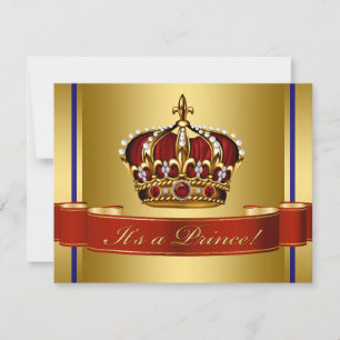 Invitation Bébé Royal Bleu Rouge et Or Fête Prénatale du Prin