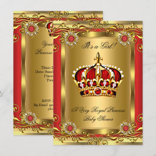 Invitation Bébé royal fille ou garçon Shower Régale Rouge Or 