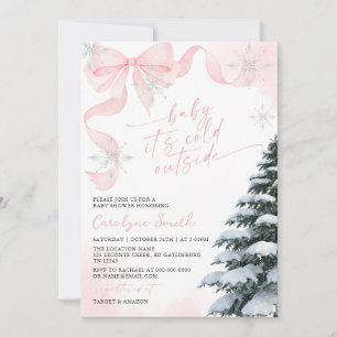 Invitation Bébé Ruban Rose Bébé C'est Froid Dehors Baby Showe