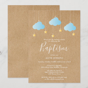 Invitation Bébé rustique Baptême Christening Twinkle Stars