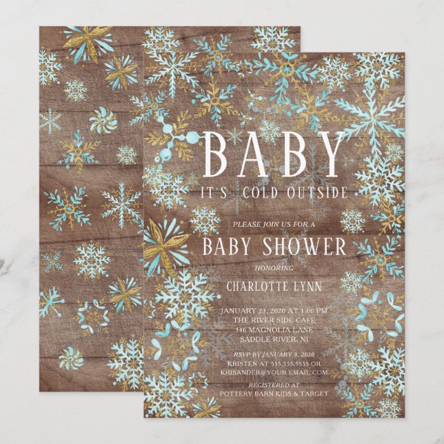 Invitation Bébé rustique Il fait froid dehors Baby shower gar (Devant / Derrière)