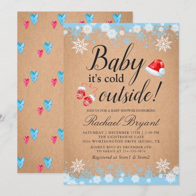 Invitation Bébé Rustique Son Baby shower De Vacances Froid À  (Devant / Derrière)