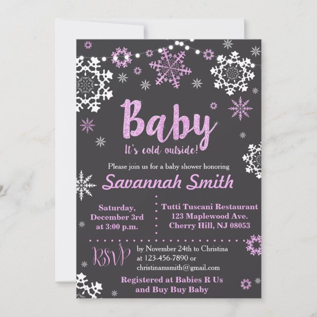 Invitation Bébé sa fille extérieure froide d'invitations de (Devant)
