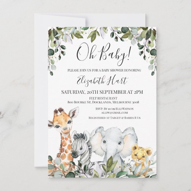 Invitation Bébé Safari Animaux avec Baby shower Lion (Devant)