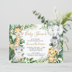 Invitation Bébé Safari Animaux en Baby shower verdoyant