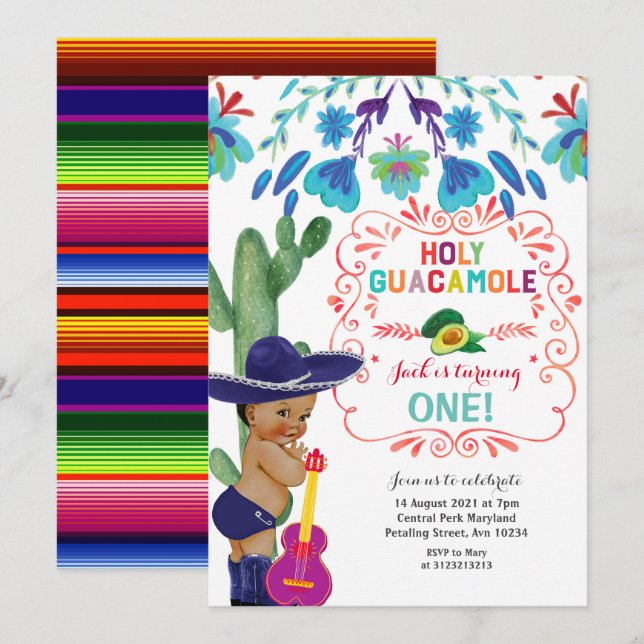 Invitation Bébé saint d'anniversaire de guacamole de fiesta (Devant / Derrière)