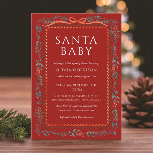 Invitation Bébé Santa rouge Fête prénatale de Noël