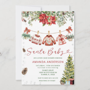 Invitation Bébé Santa rouge lignes de vêtements de Noël Baby