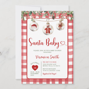 Invitation Bébé Santa rouge linge de Noël floral shower