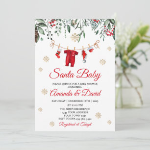 Invitation Bébé Santa rouge tenue de Noël linge bébé Shower