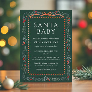 Invitation Bébé Santa Vert Baby Shower de Noël