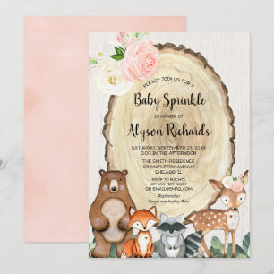 Invitation Bébé saupoudrer de bois rustique fille de forêt am