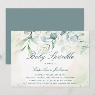 Invitation Bébé Saupoudrer Genre Neutre Eucalyptus Verdure