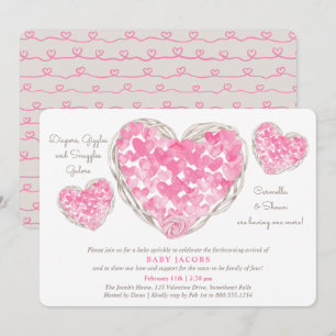 Invitation Bébé Saupoudrer Rustique Coeurs d'amour Baby showe