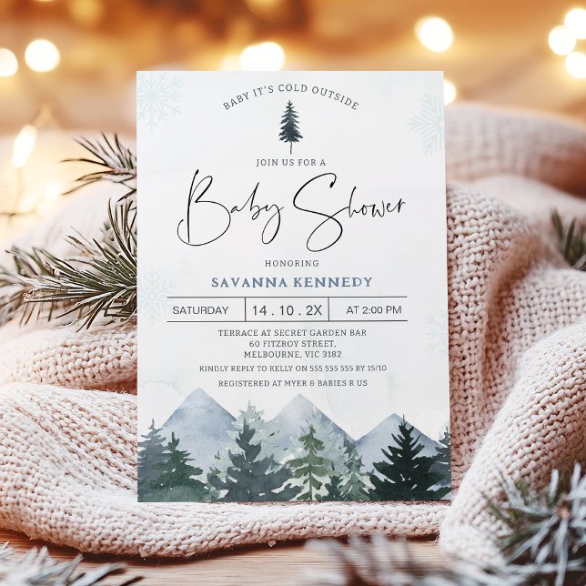 Invitation Bébé sauvage Il fait froid dehors Baby shower (Baby It's Cold Outside baby Shower Invitation, Winter Baby Shower Invite, Wilderness Scene Mountains)