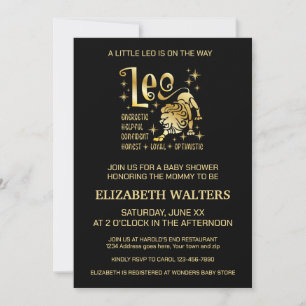 Invitation Bébé Shower du Lion Or et Noir Zodiaque