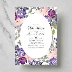 Invitation Bébé Shower Élégant Fleurs Violettes et Roses