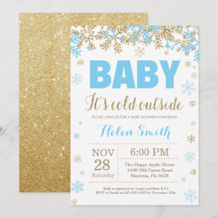 Invitation Bébé son Baby shower Cold Outside Blue Gold Boy