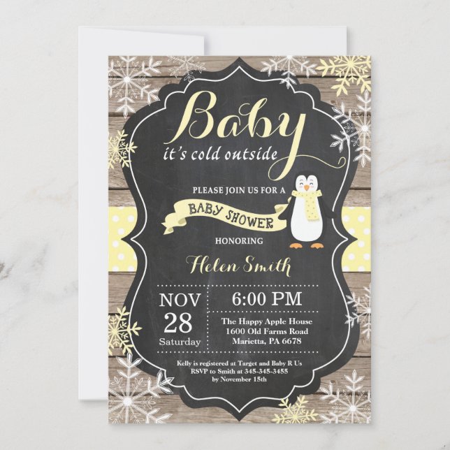 Invitation Bébé son Baby shower de manchot extérieur froid (Devant)