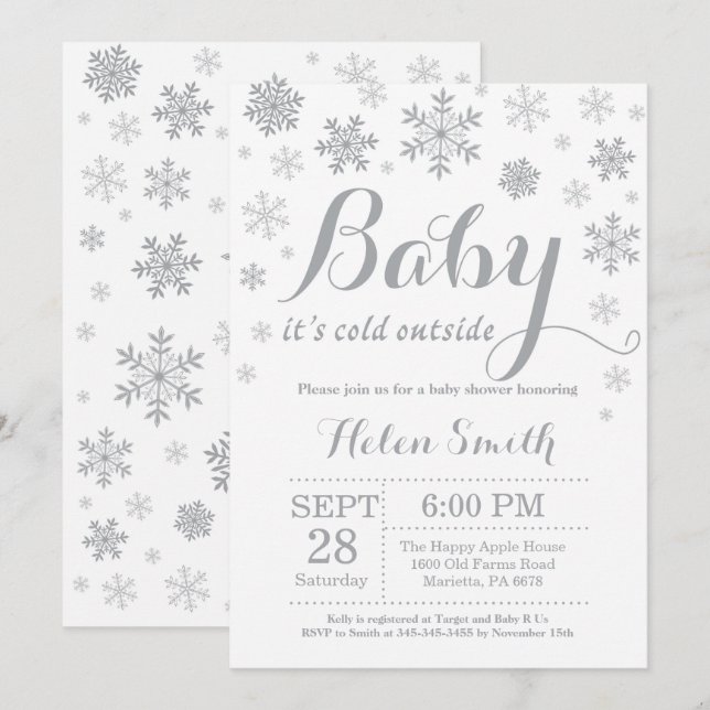 Invitation Bébé son Baby shower d'hiver froid (Devant / Derrière)