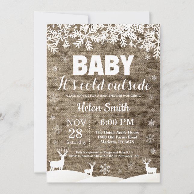 Invitation Bébé son Baby shower d'hiver froid à l'extérieur d (Devant)