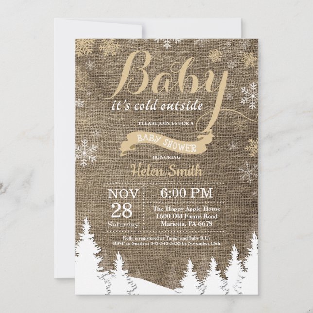 Invitation Bébé son Baby shower d'or froid à l'extérieur de l (Devant)