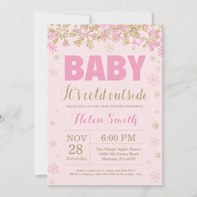 Invitation Bébé son Baby shower d'or rose à l'extérieur (Devant)