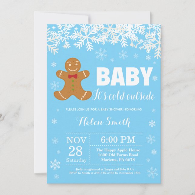 Invitation Bébé son baby shower extérieur froid de bonhomme (Devant)