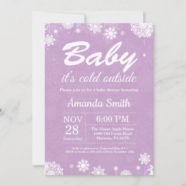 Invitation Bébé son baby shower extérieur froid de fille (Devant)