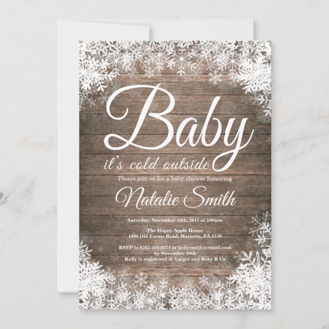 Invitation Bébé son baby shower extérieur froid de flocon de (Devant)