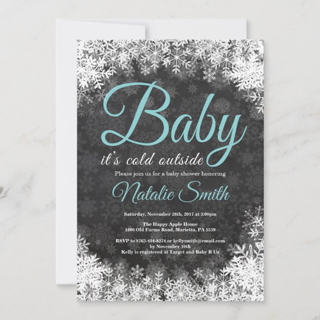 Invitation Bébé son baby shower extérieur froid de flocon de (Devant)