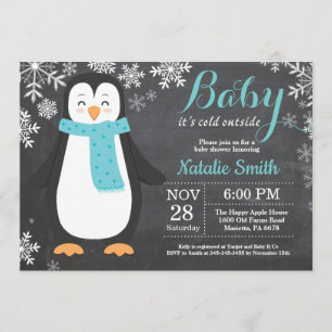 Invitation Bébé son Baby shower froid à l'extérieur de Pengui