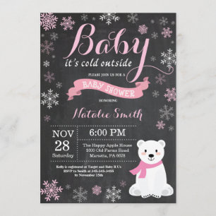 Invitation Bébé son baby shower froid de fille d'ours blanc