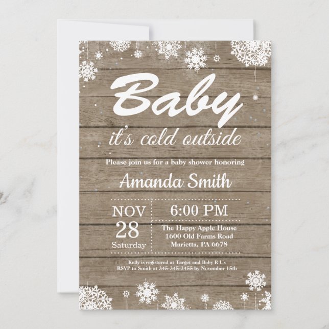 Invitation Bébé son baby shower rustique d'hiver d'extérieur (Devant)