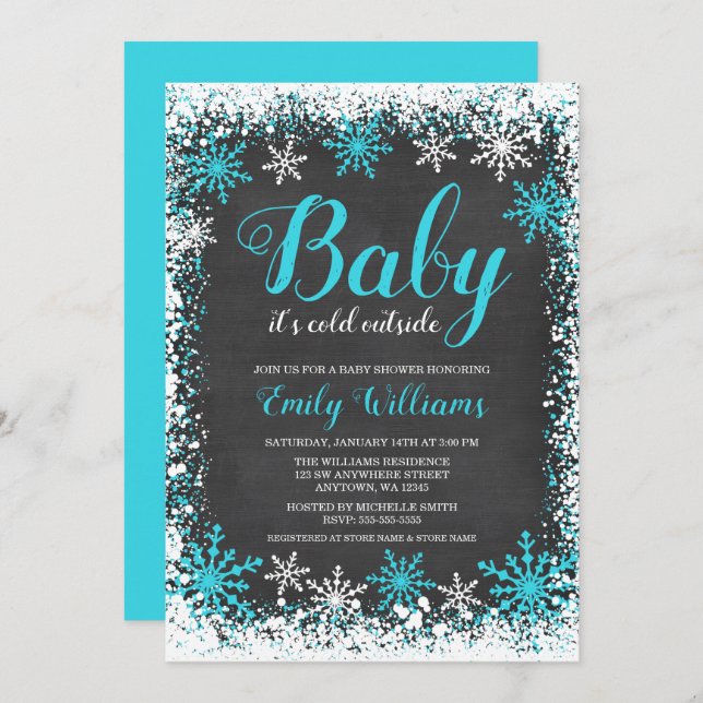 Invitation Bébé son baby shower turquoise extérieur froid (Devant / Derrière)
