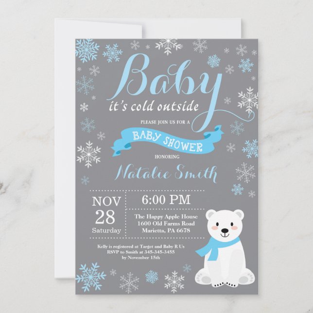 Invitation Bébé son bleu extérieur froid de baby shower de (Devant)