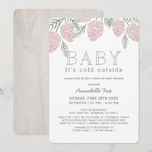 Invitation Bébé son cône rose froid Baby shower Drive-by