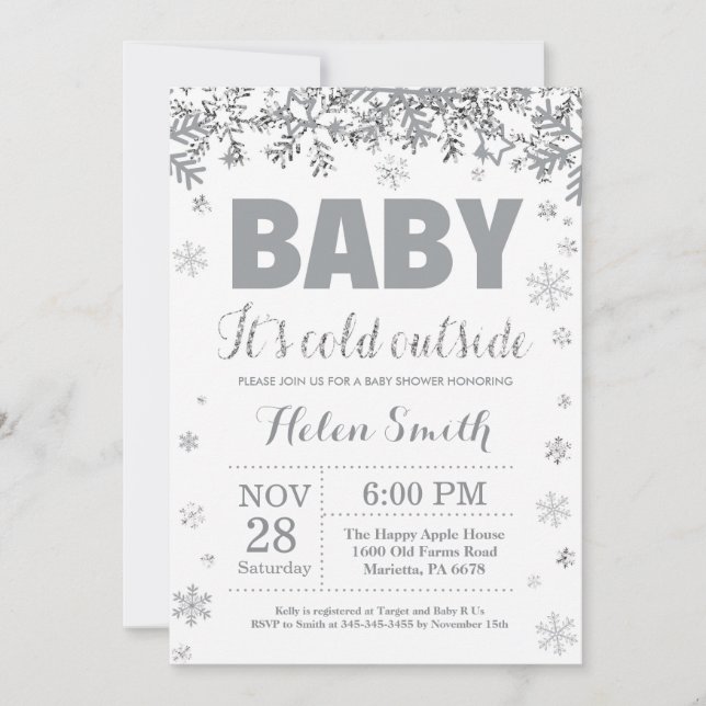 Invitation Bébé son froid à l'extérieur Baby shower argenté e (Devant)