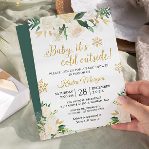 Invitation Bébé son froid à l'extérieur Baby shower Floral Or