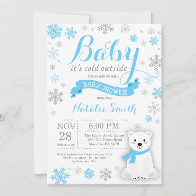 Invitation Bébé son froid à l'extérieur Baby shower garçon d' (Devant)