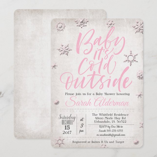 Invitation Bébé son froid à l'extérieur Baby shower Invitatio (Devant / Derrière)